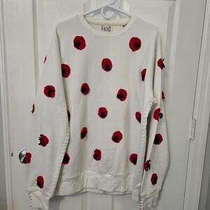 One432 Poppy Swestshirt Sz Large Handmade in Pakistan Artisan Artsy Indie